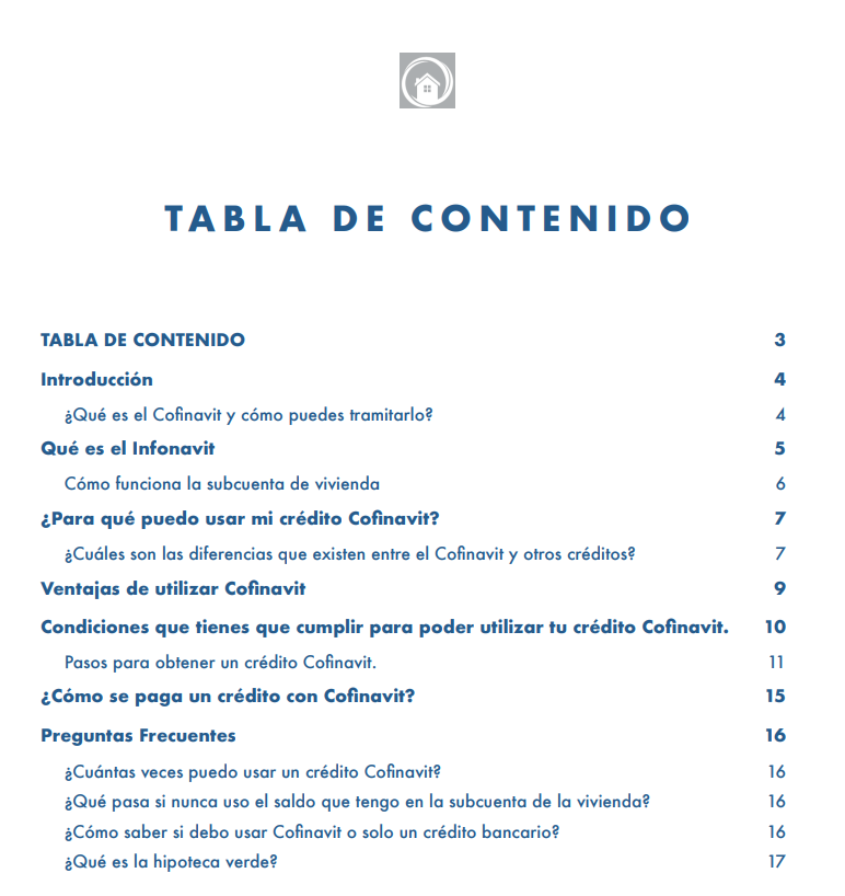 Índice ebook Cofinavit